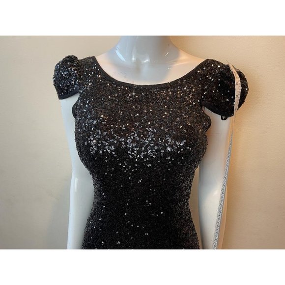 Akira Chicago Women Sequin Bodycon Dress Back V Mini Cap Sleeve Black Size Small - Picture 8 of 11